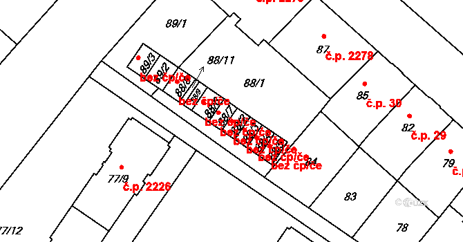 Opava 38112213 na parcele st. 88/2 v KÚ Opava-Předměstí, Katastrální mapa