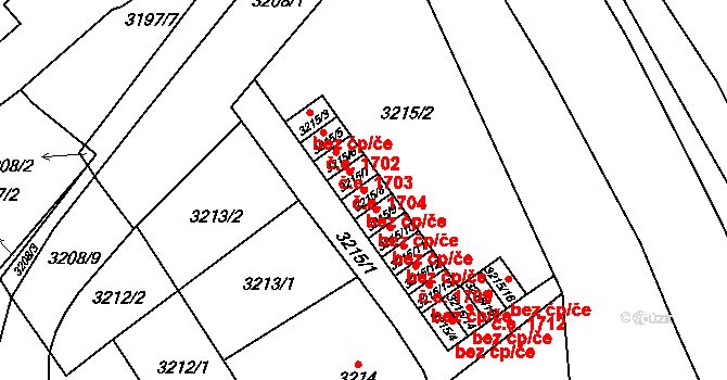 Chomutov 1705 na parcele st. 3215/8 v KÚ Chomutov I, Katastrální mapa