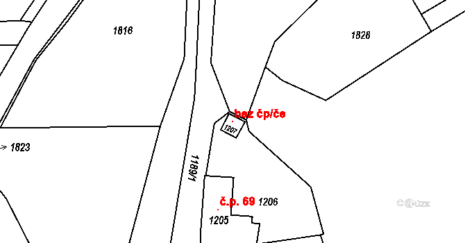 Sázava 39379213 na parcele st. 1207 v KÚ Sázava, Katastrální mapa