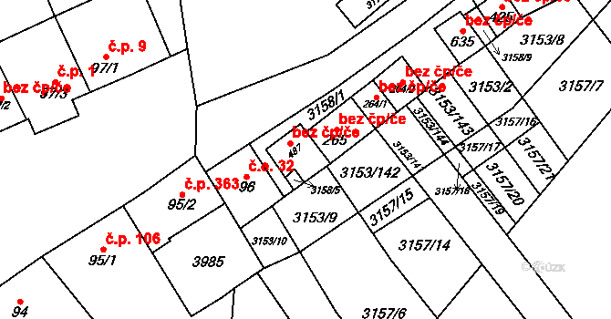 Uherčice 40663213 na parcele st. 487 v KÚ Uherčice u Hustopečí, Katastrální mapa