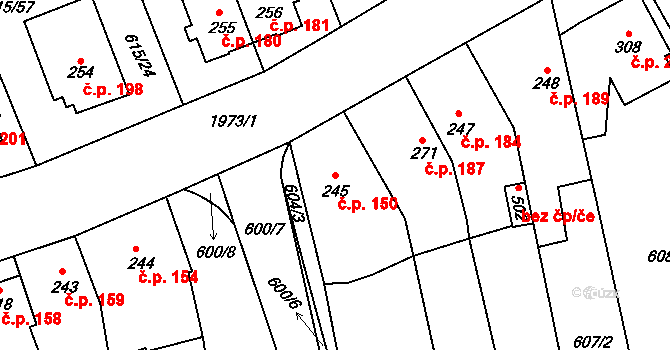 Louky 150, Zlín na parcele st. 245 v KÚ Louky nad Dřevnicí, Katastrální mapa