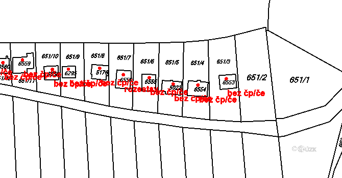 Borovina 8, Třebíč na parcele st. 5022 v KÚ Třebíč, Katastrální mapa