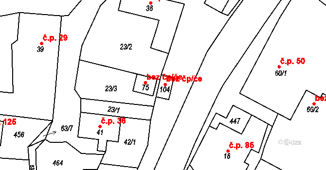 Kosmonosy 45292213 na parcele st. 104 v KÚ Horní Stakory, Katastrální mapa