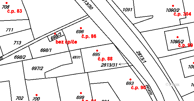 Bolatice 88 na parcele st. 695 v KÚ Bolatice, Katastrální mapa