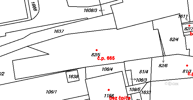 Blovice 665 na parcele st. 82/5 v KÚ Blovice, Katastrální mapa