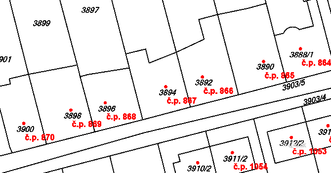 Vlčnov 867 na parcele st. 3894 v KÚ Vlčnov, Katastrální mapa