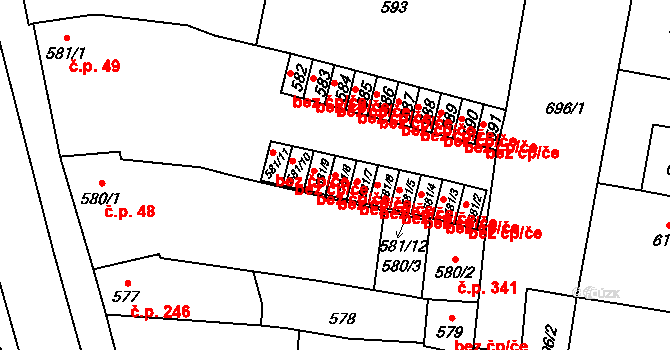 Majetín 47352213 na parcele st. 581/8 v KÚ Majetín, Katastrální mapa