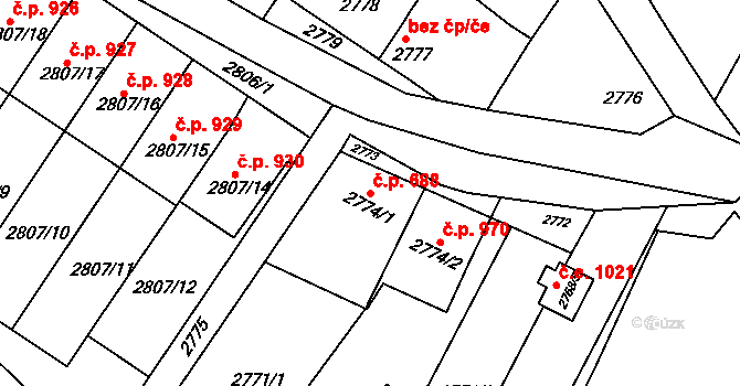 Nivnice 688 na parcele st. 2774/1 v KÚ Nivnice, Katastrální mapa