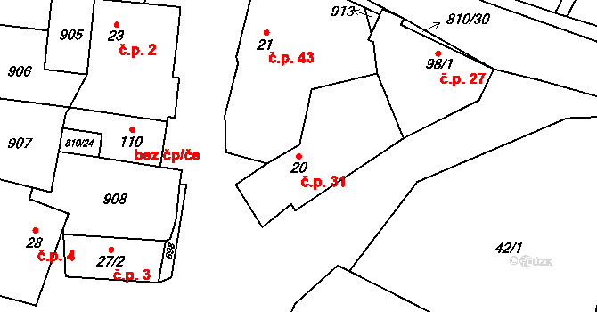 Holešovice 31, Chroustovice na parcele st. 20 v KÚ Holešovice u Chroustovic, Katastrální mapa