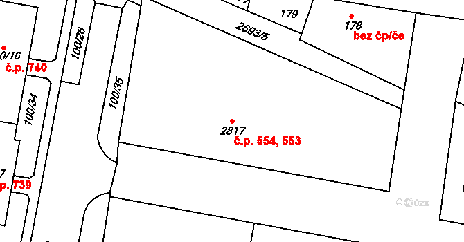 Protivín 553,554 na parcele st. 2817 v KÚ Protivín, Katastrální mapa
