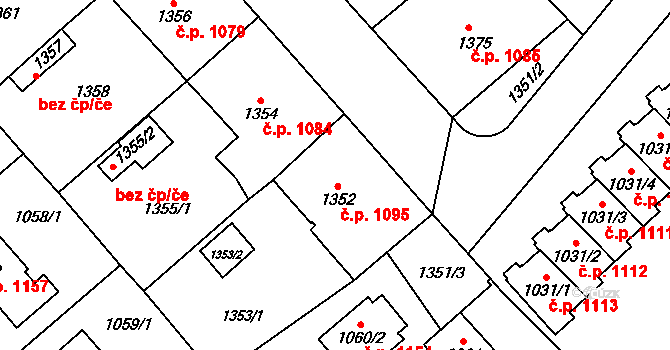 Třešť 1095 na parcele st. 1352 v KÚ Třešť, Katastrální mapa