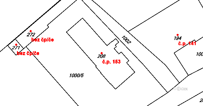 Kobylá nad Vidnavkou 153 na parcele st. 208 v KÚ Kobylá nad Vidnavkou, Katastrální mapa