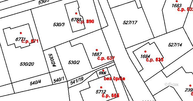 Beroun-Závodí 637, Beroun na parcele st. 1687 v KÚ Beroun, Katastrální mapa