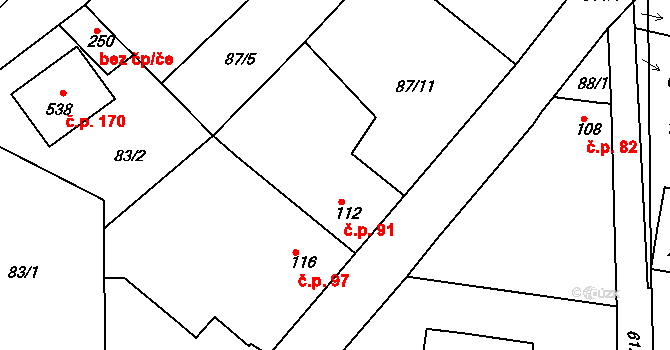 Byškovice 91, Neratovice na parcele st. 112/1 v KÚ Byškovice, Katastrální mapa