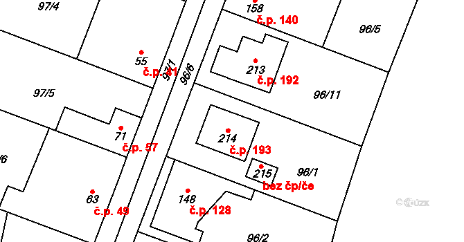 Zbuzany 193 na parcele st. 214 v KÚ Zbuzany, Katastrální mapa