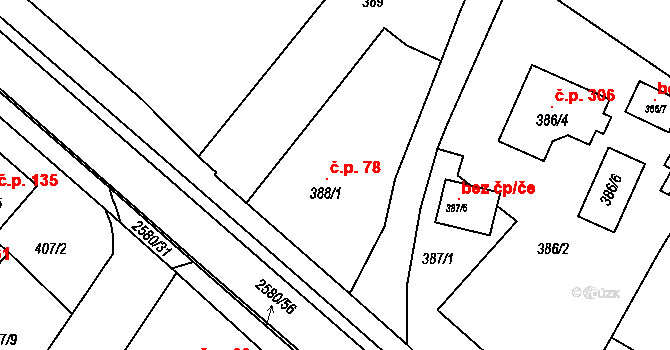 Malé Předměstí 78, Horšovský Týn na parcele st. 388/1 v KÚ Horšovský Týn, Katastrální mapa