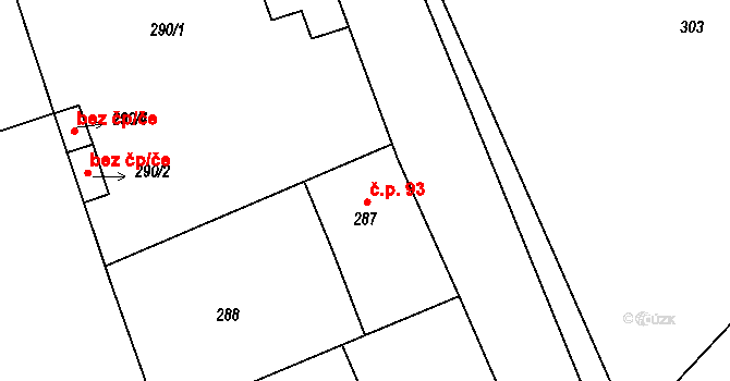 Meclov 93 na parcele st. 287 v KÚ Meclov, Katastrální mapa