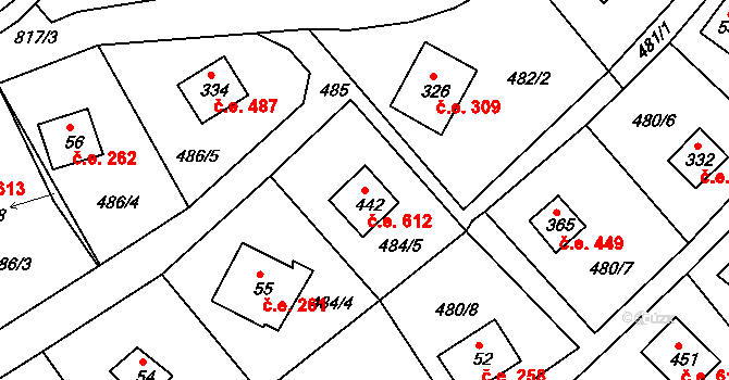 Pňovany 612 na parcele st. 442 v KÚ Dolany u Stříbra, Katastrální mapa