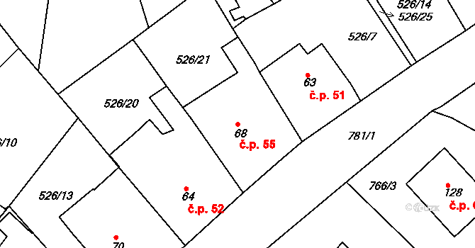 Plískov 55 na parcele st. 68 v KÚ Plískov, Katastrální mapa