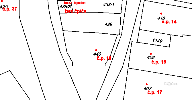 Olivětín 18, Broumov na parcele st. 440 v KÚ Broumov, Katastrální mapa