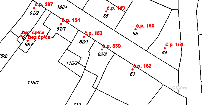 Sezemice 339 na parcele st. 62/2 v KÚ Sezemice nad Loučnou, Katastrální mapa