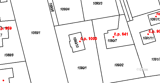 Hrabová 1000, Ostrava na parcele st. 1090/10 v KÚ Hrabová, Katastrální mapa