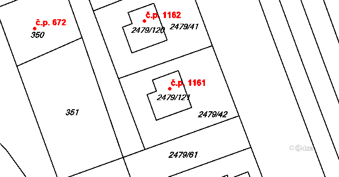 Třemošná 1161 na parcele st. 2479/121 v KÚ Třemošná, Katastrální mapa