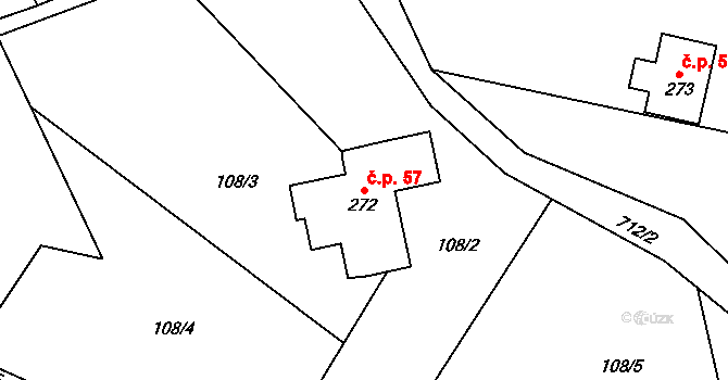 Chlístov 57, Železný Brod na parcele st. 272 v KÚ Chlístov u Železného Brodu, Katastrální mapa