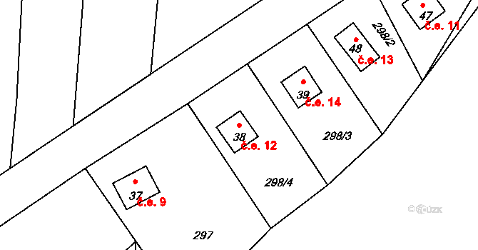 Robčice 12, Kozojedy na parcele st. 38 v KÚ Robčice, Katastrální mapa