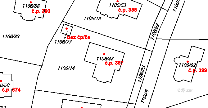 Senec 357, Zruč-Senec na parcele st. 1106/43 v KÚ Senec u Plzně, Katastrální mapa