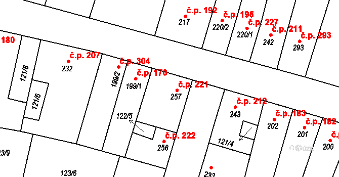 Lenešice 221 na parcele st. 257 v KÚ Lenešice, Katastrální mapa