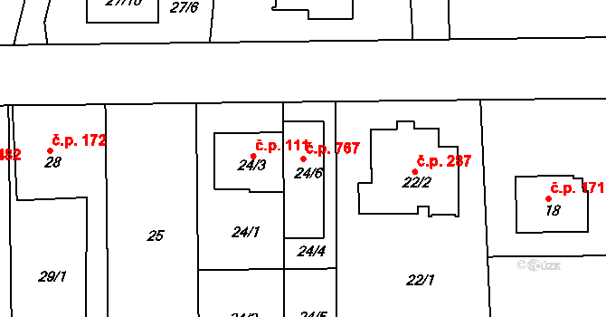 Horní Měcholupy 767, Praha na parcele st. 24/6 v KÚ Horní Měcholupy, Katastrální mapa