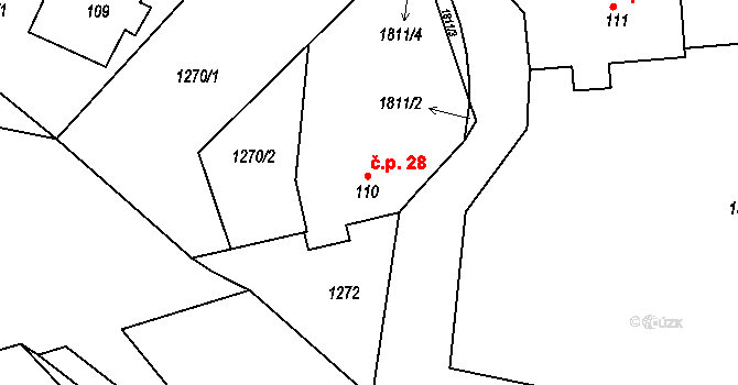 Rozkoš 28, Kounov na parcele st. 110 v KÚ Kounov u Dobrušky, Katastrální mapa