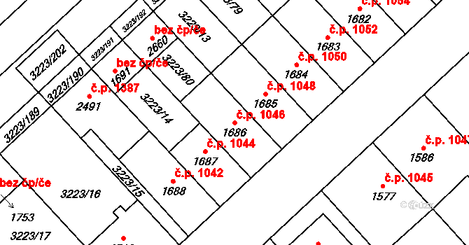 Velké Bílovice 1046 na parcele st. 1686 v KÚ Velké Bílovice, Katastrální mapa