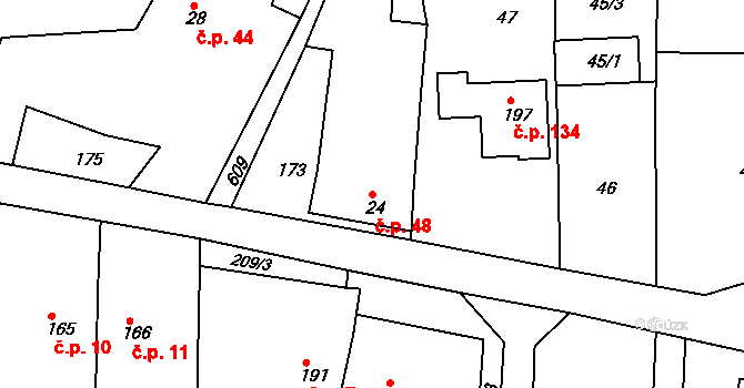 Tučapy 48, Holešov na parcele st. 24 v KÚ Tučapy u Holešova, Katastrální mapa