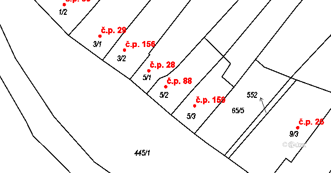 Žopy 88, Holešov na parcele st. 5/2 v KÚ Žopy, Katastrální mapa