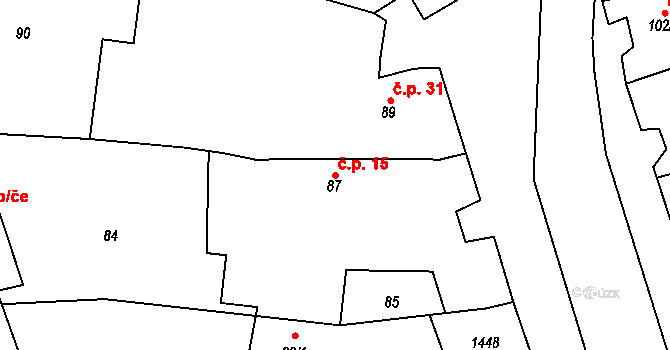 Citonice 15 na parcele st. 87 v KÚ Citonice, Katastrální mapa