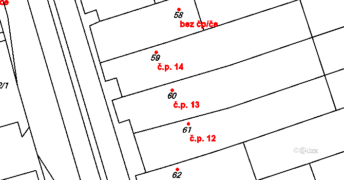 Kasárna 13, Znojmo na parcele st. 60 v KÚ Mramotice, Katastrální mapa