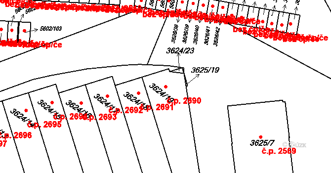 Znojmo 2690 na parcele st. 3624/19 v KÚ Znojmo-město, Katastrální mapa