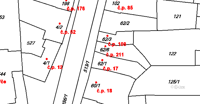 Přerov III-Lověšice 211, Přerov na parcele st. 62/6 v KÚ Lověšice u Přerova, Katastrální mapa