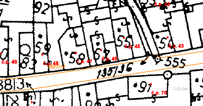 Kácov 46 na parcele st. 57 v KÚ Kácov, Katastrální mapa