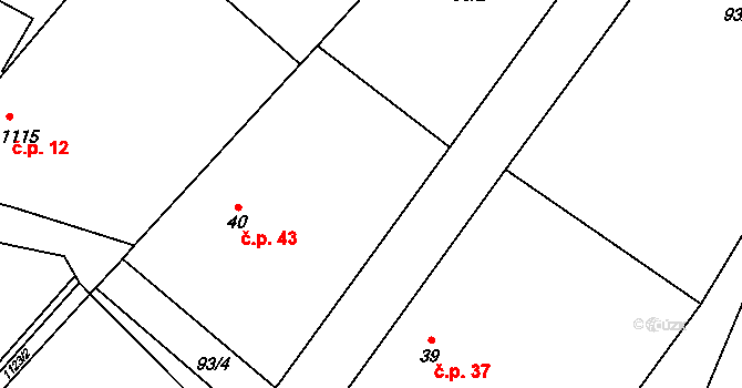 Týniště 43, Malešov na parcele st. 40 v KÚ Týniště u Malešova, Katastrální mapa