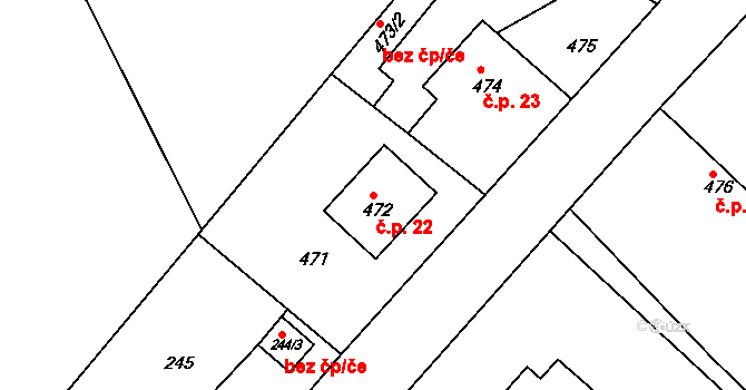 Hlízov 22 na parcele st. 472 v KÚ Hlízov, Katastrální mapa