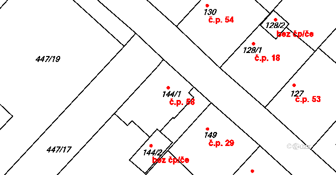Horka I 58 na parcele st. 144/1 v KÚ Horka u Žehušic, Katastrální mapa