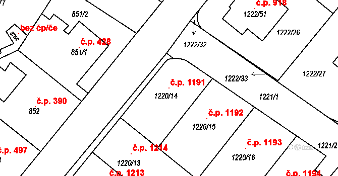 Ďáblice 1191, Praha na parcele st. 1220/14 v KÚ Ďáblice, Katastrální mapa