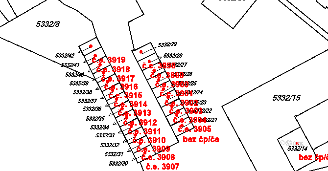 Jihlava 3902 na parcele st. 5332/25 v KÚ Jihlava, Katastrální mapa