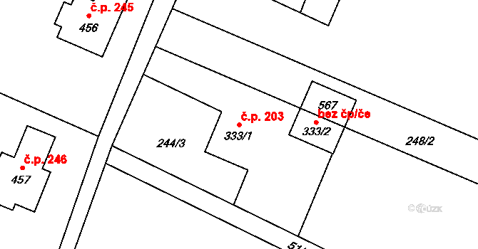 Guty 203, Třinec na parcele st. 333/1 v KÚ Guty, Katastrální mapa