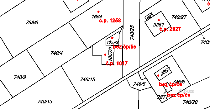 Říčany 1017 na parcele st. 1057/1 v KÚ Říčany u Prahy, Katastrální mapa