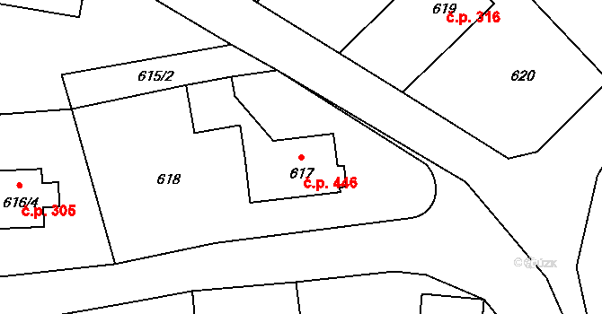 Doksy 446 na parcele st. 617 v KÚ Doksy u Máchova jezera, Katastrální mapa