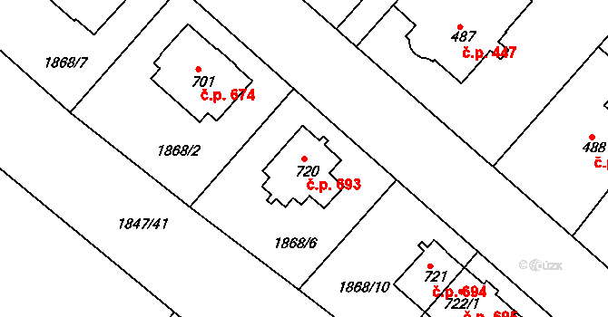 Tišnov 693 na parcele st. 720 v KÚ Tišnov, Katastrální mapa